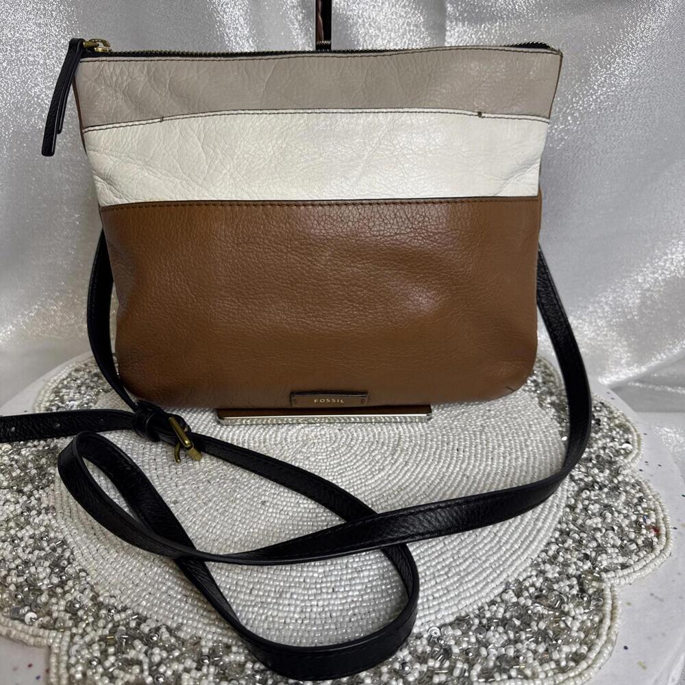 Fossil Leather Colorblock Crossbody Bag Purse
